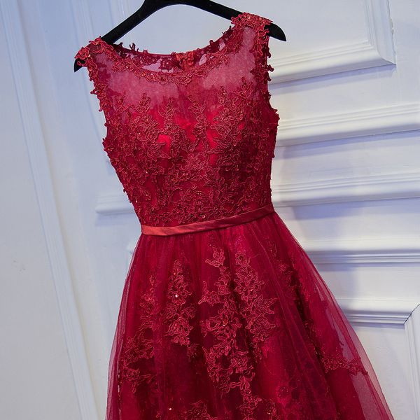 

Robe de soiree 2021 Hot Sell Elegant Tea Length Wine Red Women Girls Dresses Appliques Beading Graduation Party Prom Dress evening