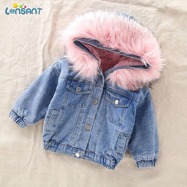 

lonsant baby girls winter denim jacket thicken warm plus velvet outerwear coat hooded children clothing kids parka n30 201102, Blue;gray