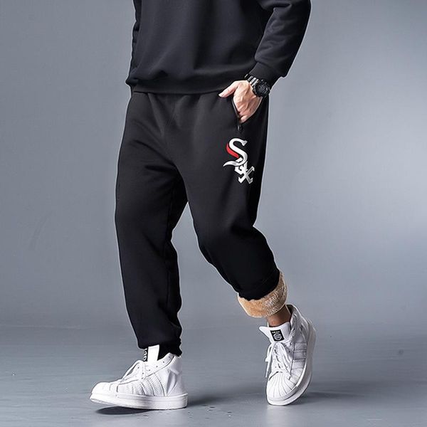 

lamb wool sweatpants new winter warm jogging pants men 5xl 6xl 7xl large size trousers casual thicken sweatpants brand pants, Black
