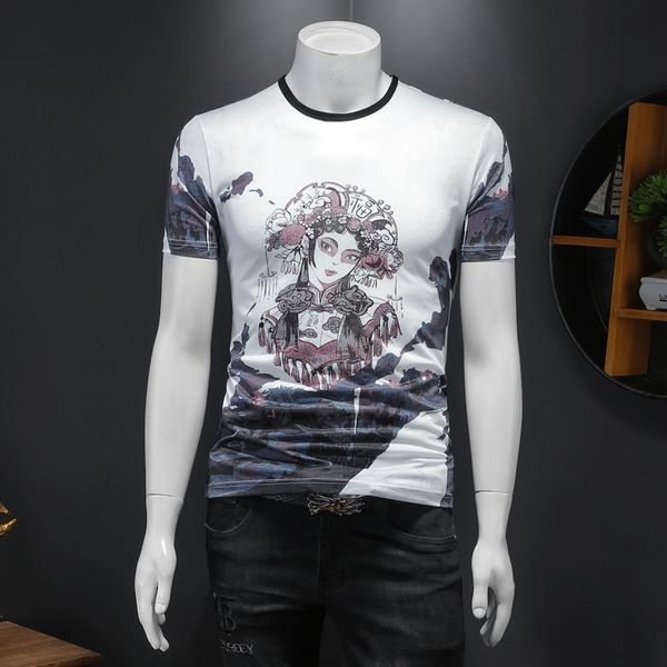 

2022 new double mercerized cotton men's round neck short sleeves t-shirts slim fit fashion trend characters printed casual bottoming s, White;black