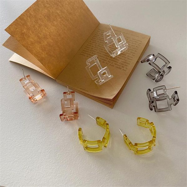 

hoop & huggie candy color acrylic earrings for women hollow geometric circle earring korean pendientes femme jewelry fashion, Golden;silver