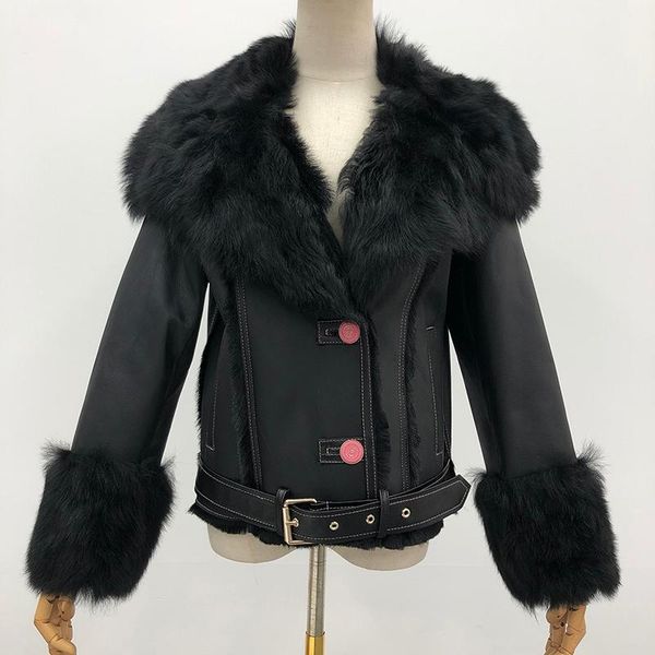 

women's fur & faux arrival women shearling coat short thick warm sheepskin leather jacket winter mjf-sj-11, Black
