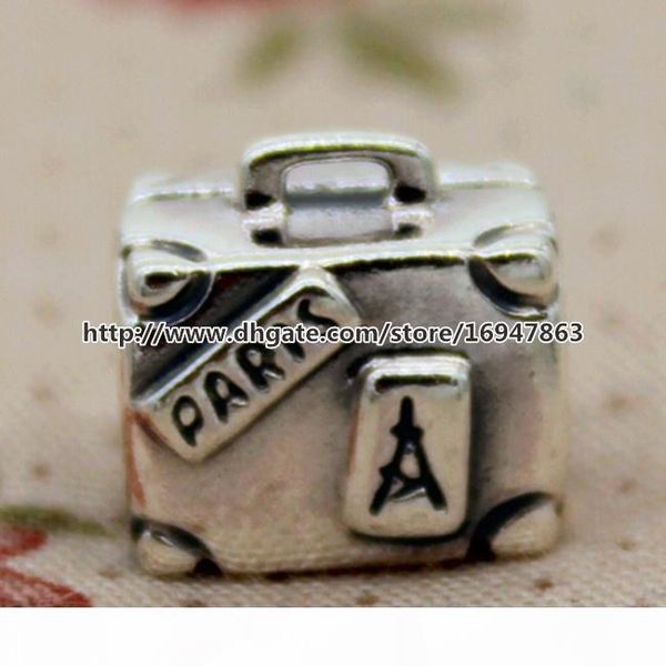 

high-quality 100% s925 sterling silver suitcase charm bead fits european pandora style jewelry bracelets necklaces & pendant, Black