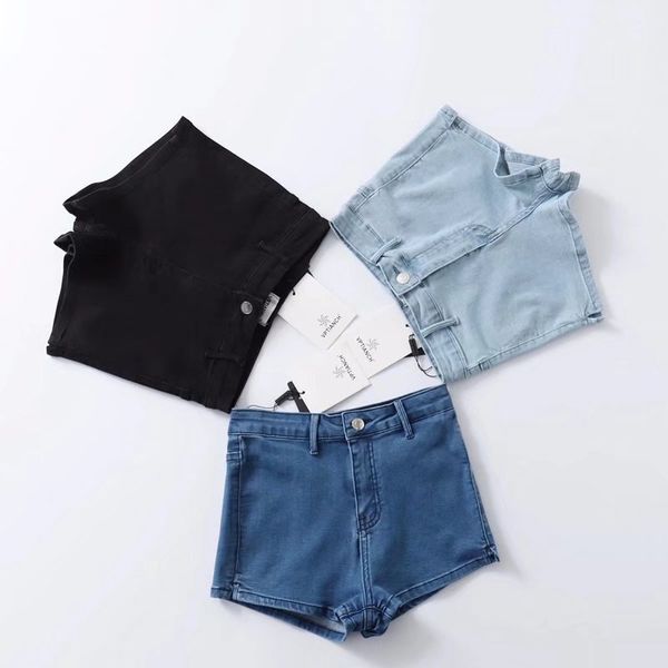 

denim shorts 2019 new style high waist one button basic jeans women's summer, Blue