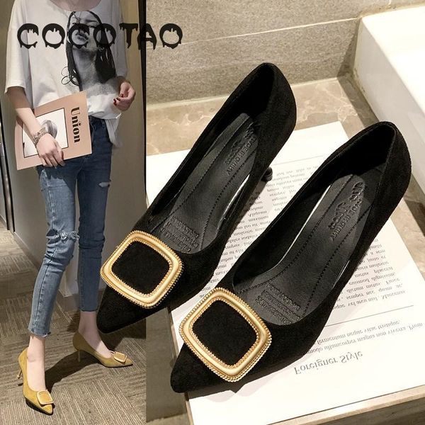 

large size women's shoes 41 single shoes women's 43 thin heels 40 high heels new cat heel button wedding shoes women's fat fe, Black