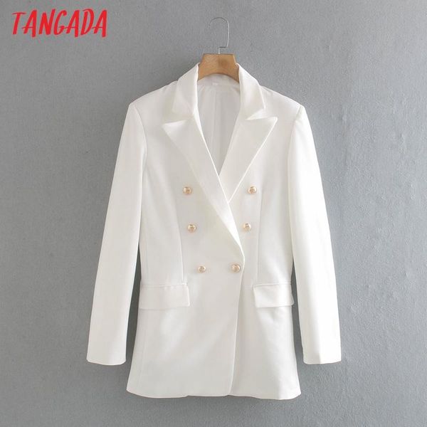 

tangada women 2021 fashion white blazer coat vintage double breasted long sleeve female outerwear chic 2xn50, White;black