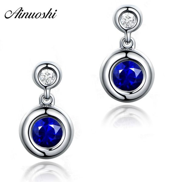 

ainoushi 0.47 carat round cut blue sona earrings 925 sterling silver women wedding engagement anniversary party stud earrings y200107, Golden;silver