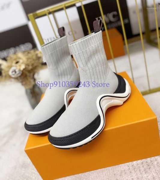 

2020 women's fall/winter classic knitted stretch socks boots1, Black