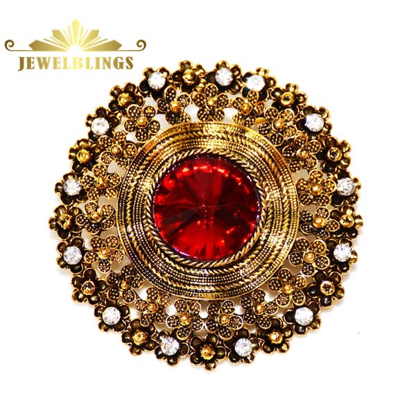 

edwardian jewelry domed red crystal stone round brooches gold tone filigree rope circlet vintage floral broach pin for men suit 201009, Gray