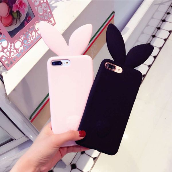 

vip cartoon silicone cover, vip xs se 2020, 6, 6s, 7, 8 plus 3d rabbit ear soft silicone cover