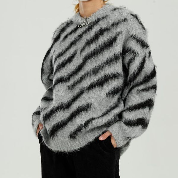 

men's sweaters crew neck long sleeve striped knit sweater casual pullover jumper men korean clothes thick fleece warm jersey hombre, White;black