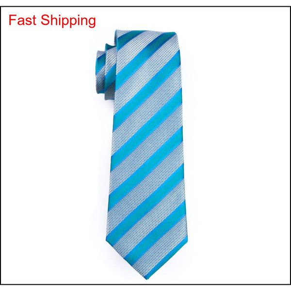 

silk tie set for men blue stripe hankerchief cufflinks jacquard woven mens tie set wedding business qylukb beauty888, Black;blue