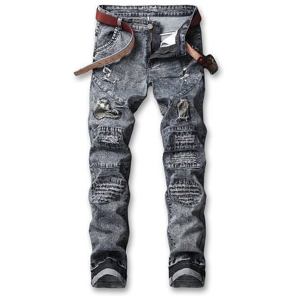 

2d black ripped jeans men european-american stretch retro fashion beggar pants pants for men, Blue