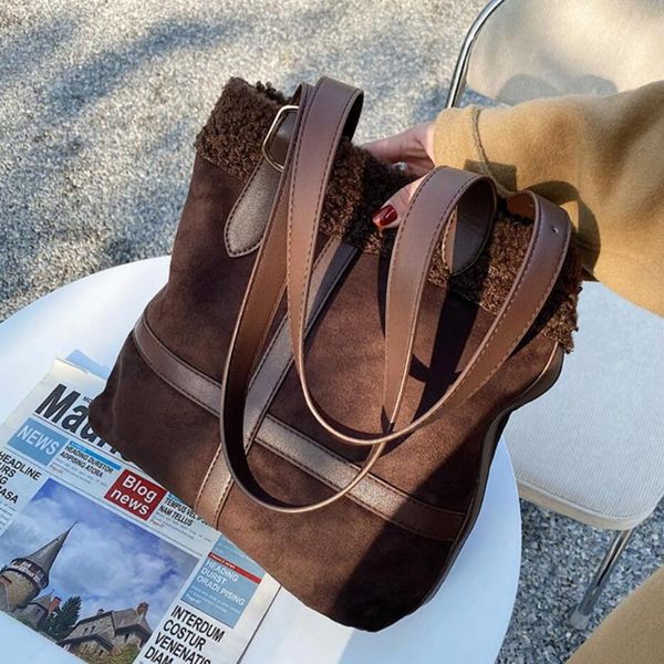 

cross body vintage large tote bag 2021 winter high-quality matte pu leather women's designer handbag high capacity plush shoulder