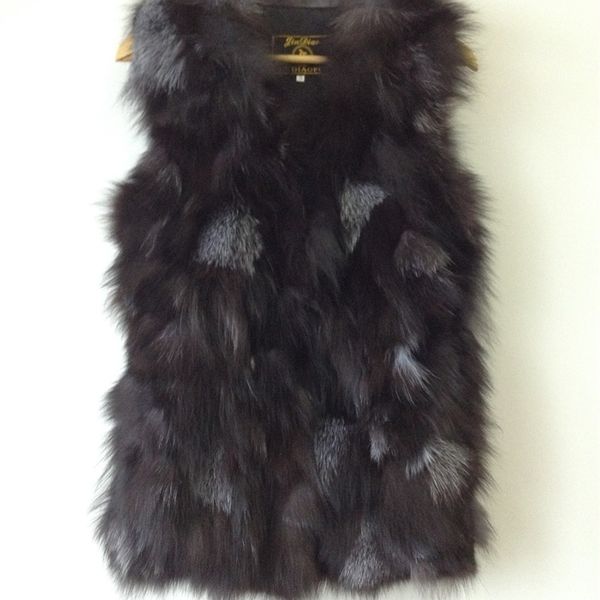 

genuine fox fur vest women's long fox fur jacket winter fox fur coat custom big size wholesale lj201204, Black