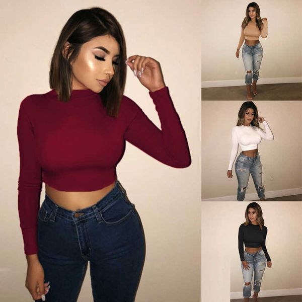 

meihuida 2019 women's solid casual o neck long sleeve cotton basic ladies tight new fashion trend style t-shirts, White