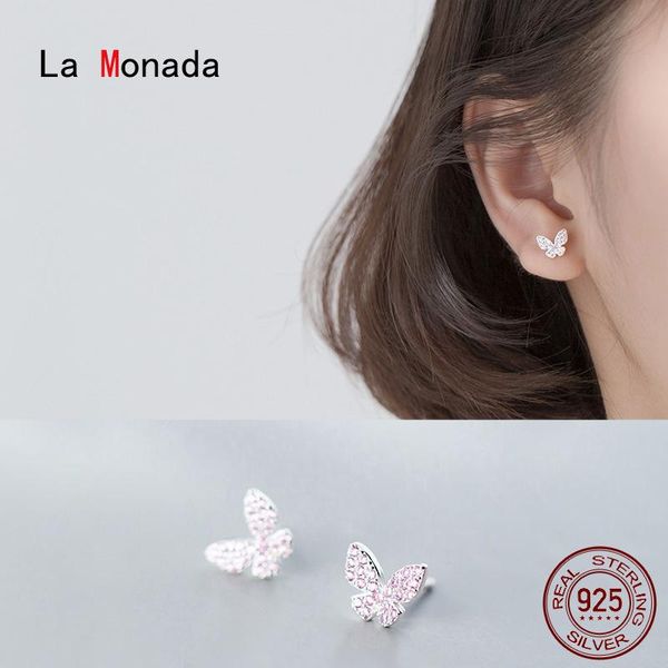 

la monada korean minimalist stud women earrings silver 925 butterfly inlay fine in jewelry silver 925 stud earrings for women, Golden;silver