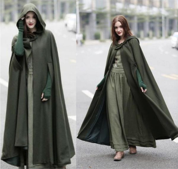 

women's wool & blends european and american explosion models four-color hooded lace cape long green blue gray black1, Black