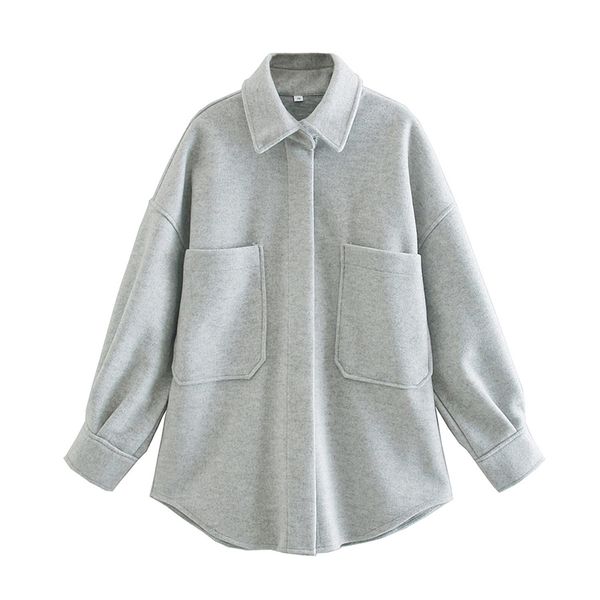 

2021 new elegant women grey tweed coats fashion ladies down collar outercoat streetwear female pocket button overcoat wnfp, Black