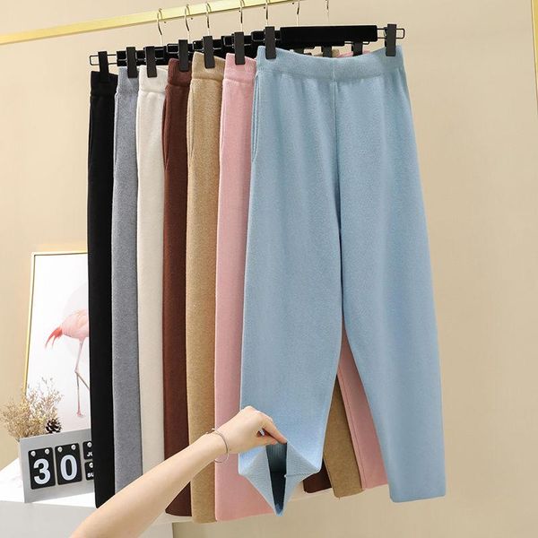 

2020 new autumn winter women korean version wide leg pants female loose high elastic waist warm knitting harem trousers q151, Black;white