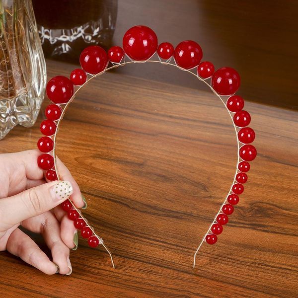 

levao new hair hoop red pearl hairband beaded headband for women headwear lady party hair band headbands hair accessories h wmtwmc, Black;brown