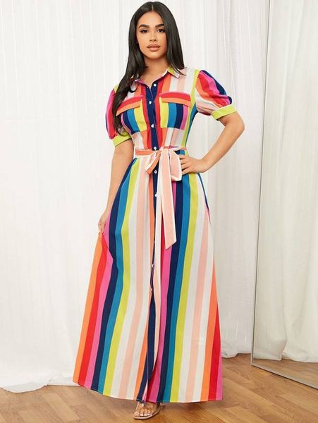 

rainbow striped print flap pocket belted shirt dress she, Black;gray