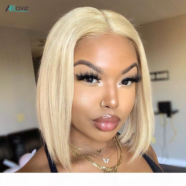 

allove 613 bob wig short bob wig lace front human hair wigs for women 13x4x1 middle part lace blonde blunt cut, Black;brown