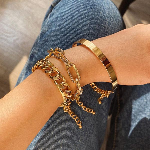 

charm bracelets 4pcs/set punk cuban chain set for women girls bohemia twisted bracelet bangles gold jewelry gift, Golden;silver