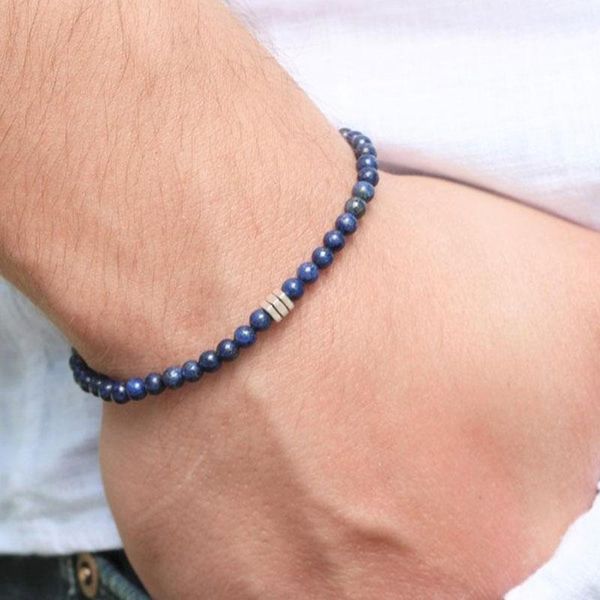 

men's bracelet lapis lazuli on slim bracelet stacking for mens beaded, Black