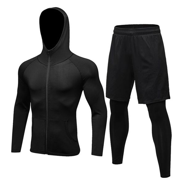 2 pçs / set homens esportes esportes ginásio ginásio roupas de compressão de fitness rodando jogging esporte desgaste treino tracksuits fake calças apertadas 201116