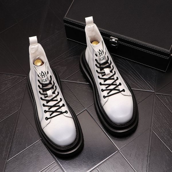 

spring autumn male high wedding dress party shoes fashion casual platform causal sneakers breathable non-slip thick bottom men motorcycle w, Black