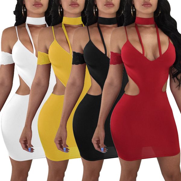 

spot 2021 summer solid color lace sling european and american bandage dress nightclub skirt, White;black