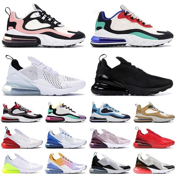 

new 270 react mens running shoes women trainers triple white black red p blue unc bauhaus iron grey men outdoor sports sneakers 36-45