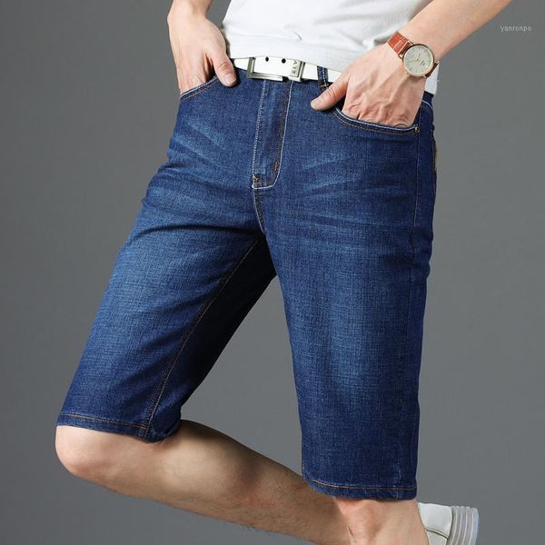 

men jeans 2020 summer men casual denim shorts fashion stretch slim blue short jeans male straight knee length denim pants1