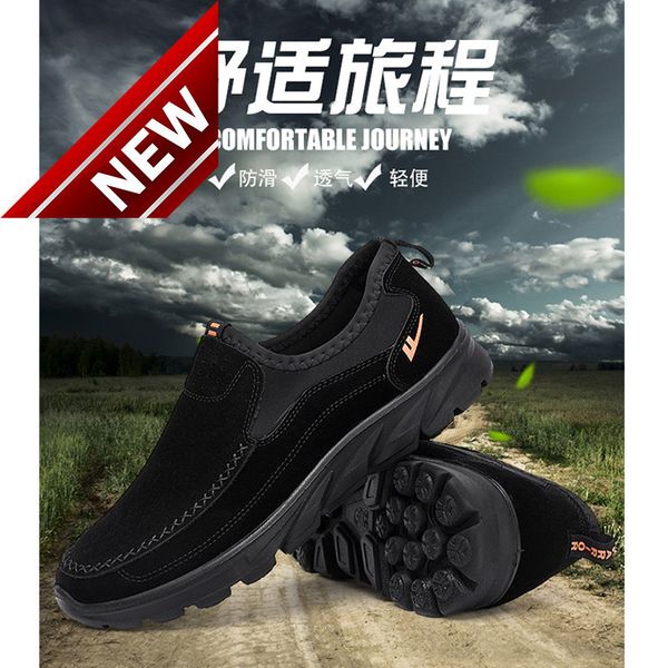 

huili casual low men's father's one foot kicking lazy travel middle-aged and elderly shoes 6079, Black