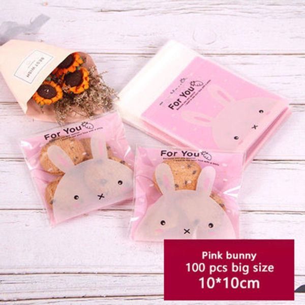 

100pcs self adhesive packaging bag pink frosted background white cute dot soap biscuits birthday party gift bag1