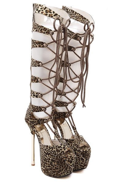 

new women's shoes leopard print cool stiletto super high heel waterproof platform fish mouth women, Black