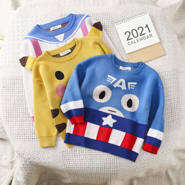 

ins children's winter sweater autumn 2020 new cute cartoon three color knitted pullover for boys and girls tht3, Blue