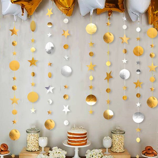 

4m gold silver star circle decoration paper garlands wedding screen birthday party supplies girls bedroom decor