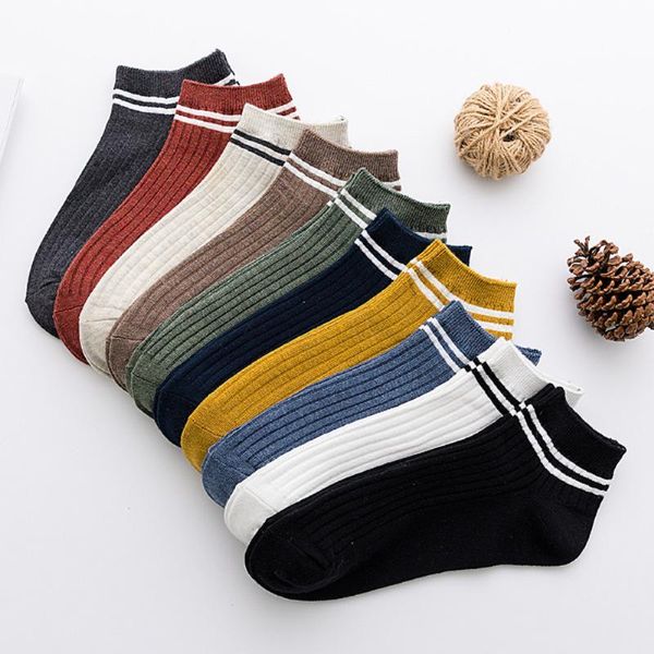 

men socks cotton summer spring medias sox man ankle casual striped calcetines hombre black white sokken chaussettes male 10pairs