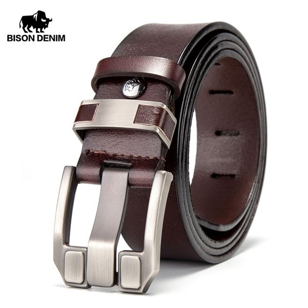 

bison denim men belts cow leather jeans waistband genuine leather male belt soft alloy pin buckle men's belt n71350-2c y200520, Black;brown