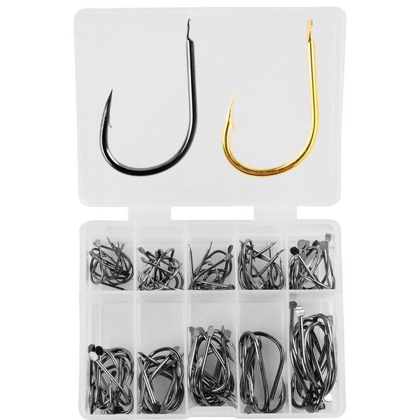 

100pcs/lot fishing hook set mix 3#-12# carbon steel carp fishing hooks with hole fishhooks pesca fishing tackle box a bbyqjq