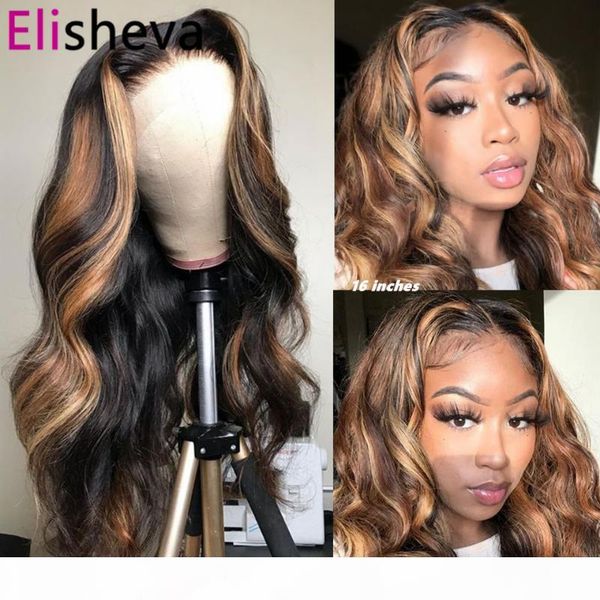 

выделите body wave парик pre-щипковый 13x6 фронта шнурка человеческих волос парики ombre blonde 360 ​​lace фронтальная парик remy перуанский, Black;brown