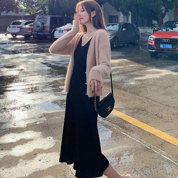 

ort9o new suspender skirt sling vest autumn knitted cardigan knitted skirtsling with suspender skirt in mink and winter 7hcw3, Gray