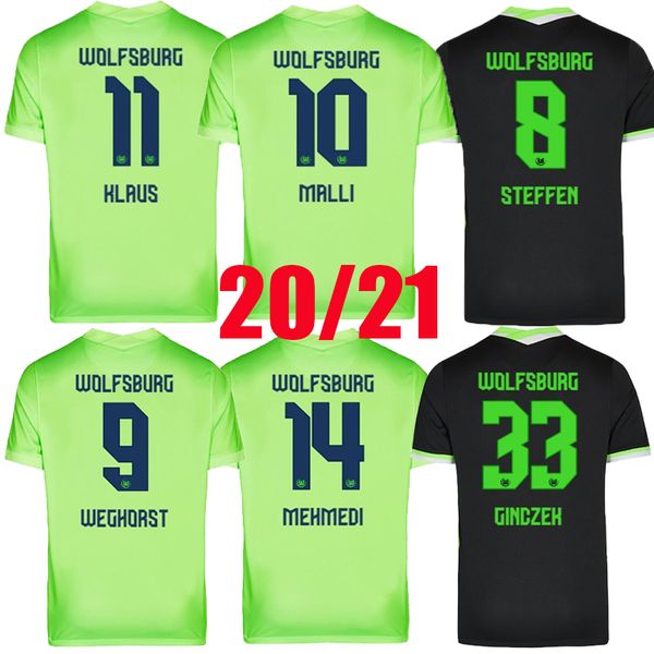 

2020 2021 vfl wolfsburg soccer jersey home away brekalo roussillon soccer uniform klaus xaver malli weghorst football shirts, Black