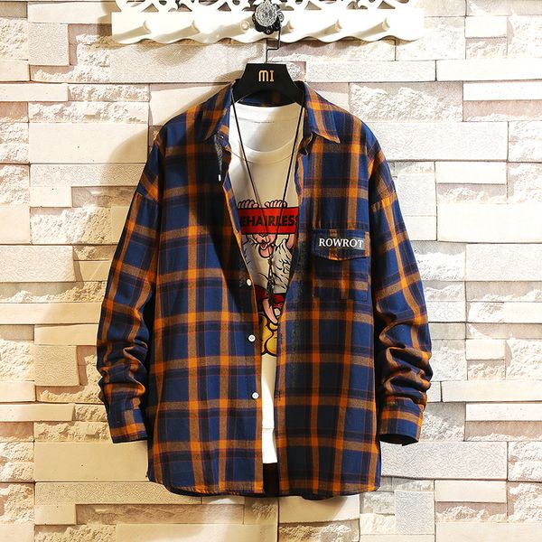 

2021 brand spring autumn black red hip hop streetwear patchwork long sleeves new plaid korea style shirt for men's clothing 3usv, White;black