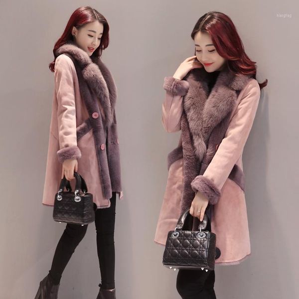 

fashion women's cotton coat women's long section 2020 new winter korean lamb fur coat thickening big fur collar tide ms. jacket1, Tan;black