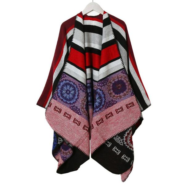 

outwear пончо этнического цветок зимнего пальто шаль шарф вязаная теплый женщина femme одеяло плащ cape обертывание для ladie, Blue;gray