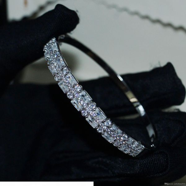 

merry christmas new arrival luxury jewelry 925 sterling silver princess cut white z cz diamond gemstones circle women wedding bangle gif, Black