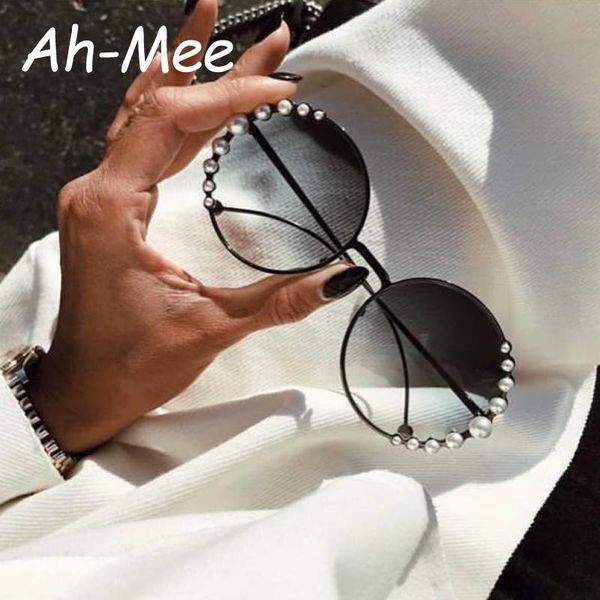 

sunglasses luxury round women vintage alloy frame brand designer big pearls trending sun glasses for female shades uv400, White;black